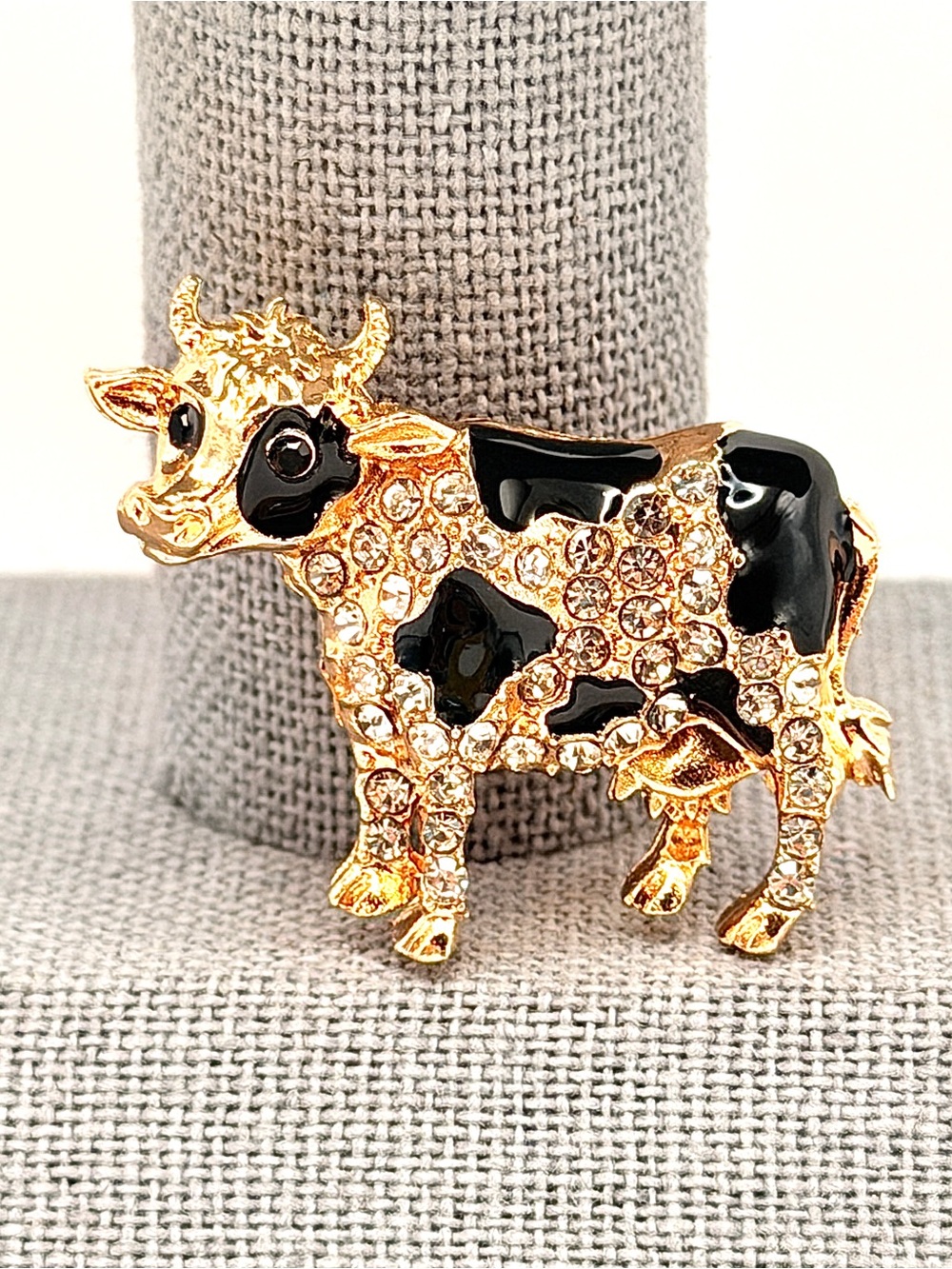 Rhinestone Cow Brooch